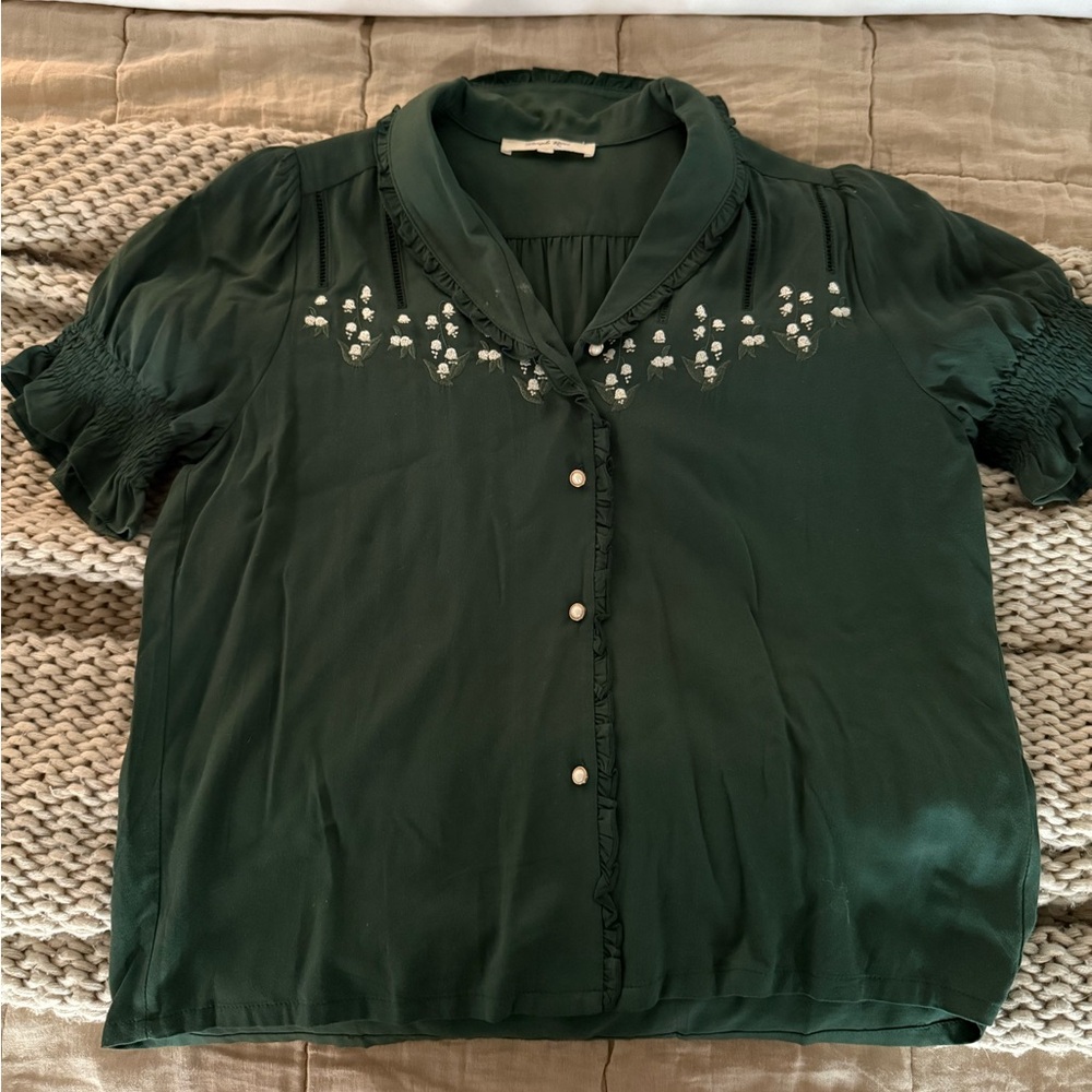 Green Embroidered Women's Top